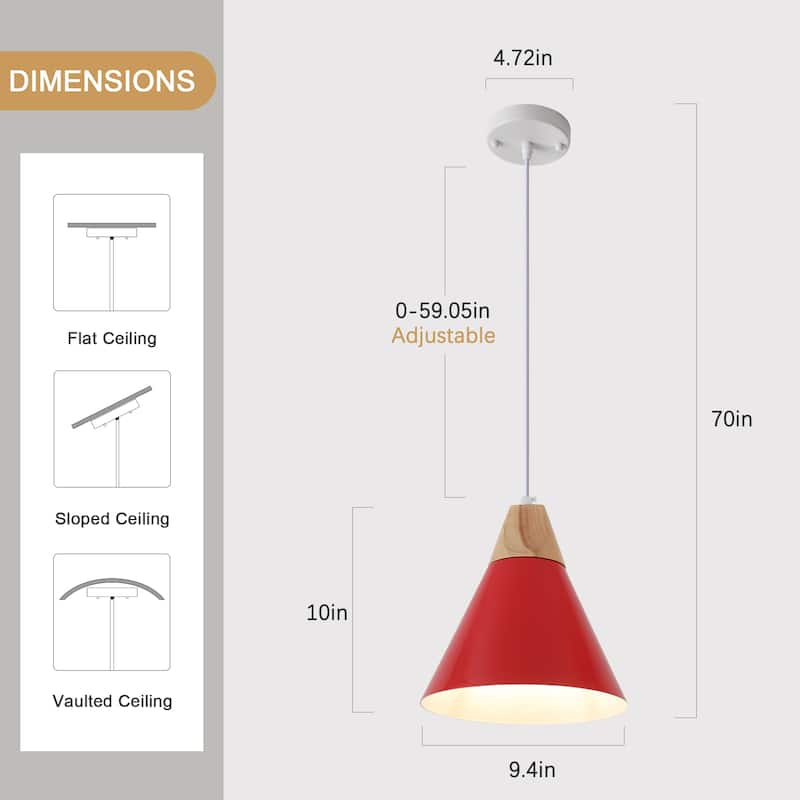 Farmhouse Pendant Light Fixture with Wood and Metal for Kitchen, Hallway,Living Room