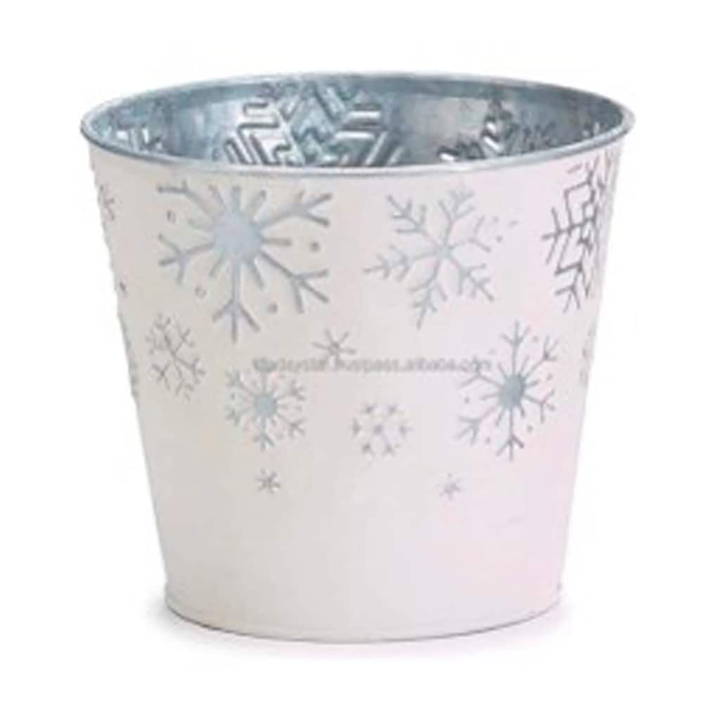 White Metal Galvanized Christmas Planter with Snowflakes, 10" Height, 12" Width, Set of 2