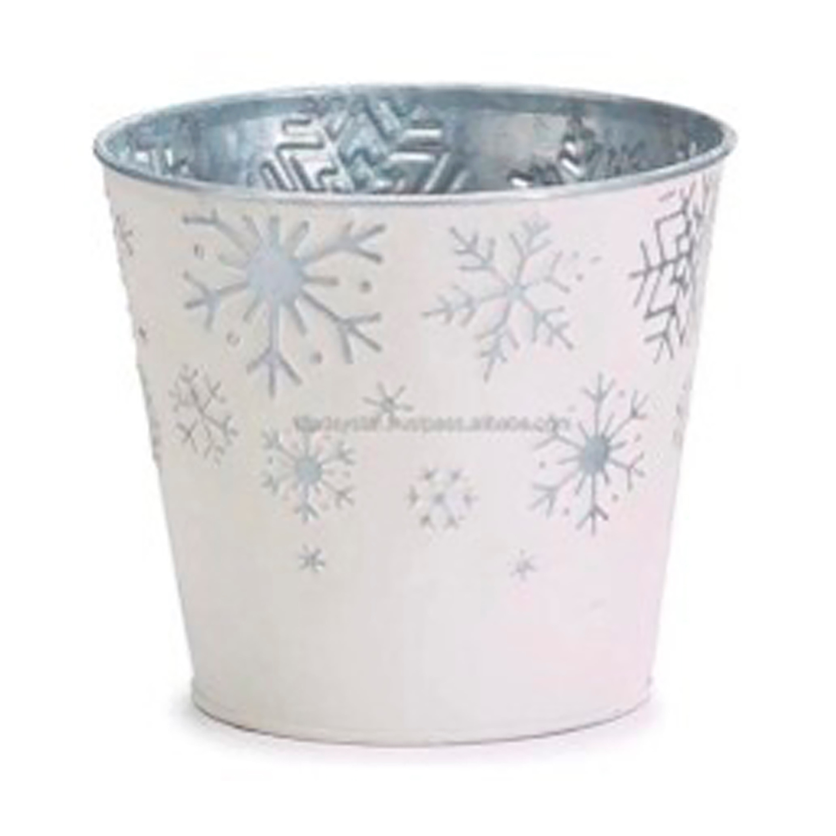 White Metal Galvanized Christmas Planter with Snowflakes, 10" Height, 12" Width, Set of 2