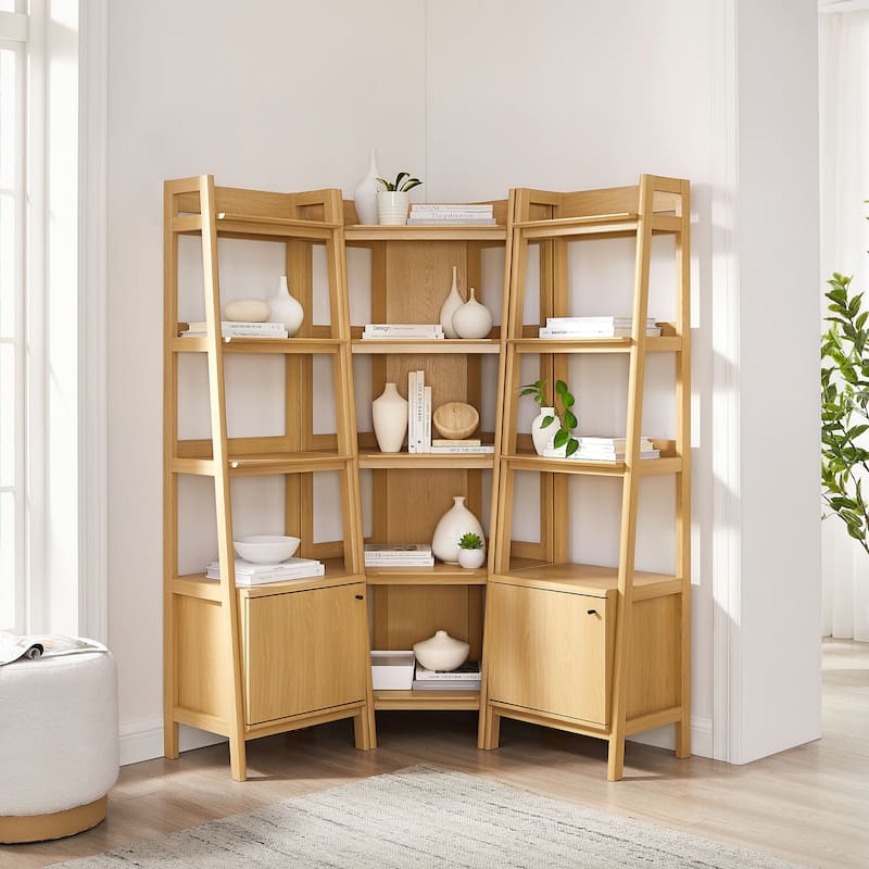Bixby 3-piece Corner Bookshelf Set with Narrow Bookshelves - Oak