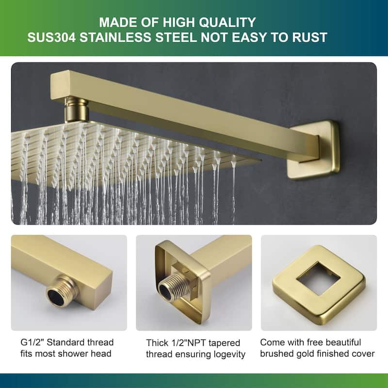16 Inches Shower Extension Arm Universal Shower Straight Wall-Mounted Shower Arm with Flange for Bathroom Rainfall Showerhead