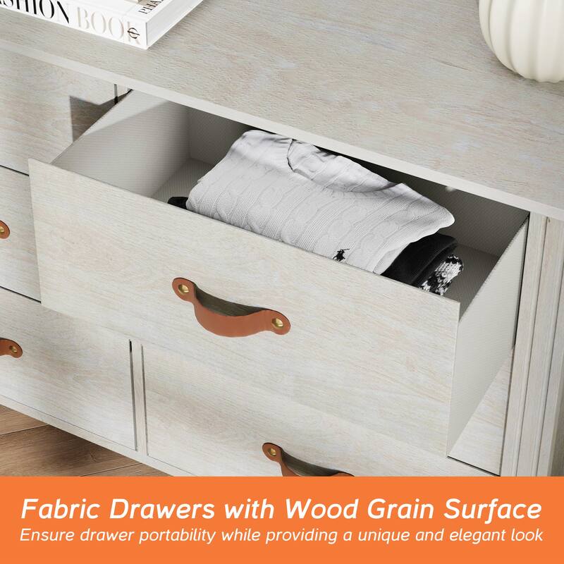 WAMPAT White Dresser for Bedroom, Large Long Dresser with Fabric Drawers, Kids Dressers & Chest of Drawers,