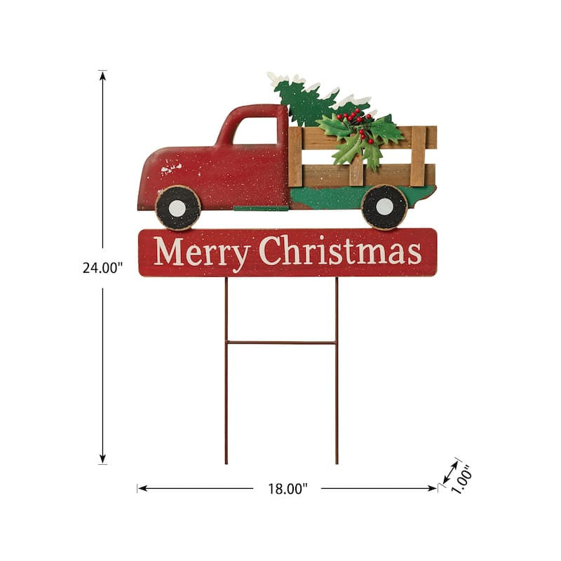 Glitzhome 24"H Metal Christmas Truck or Dog with Gift Cart Yard Stake