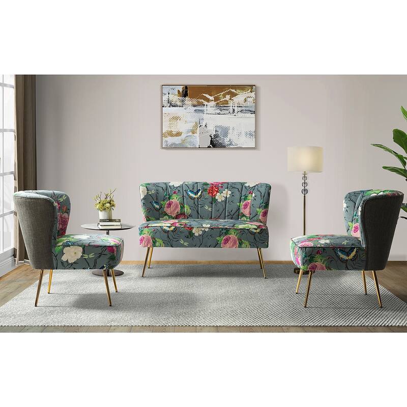 3 Piece Living Room Set with Channel Tufted Back by HULALA HOME