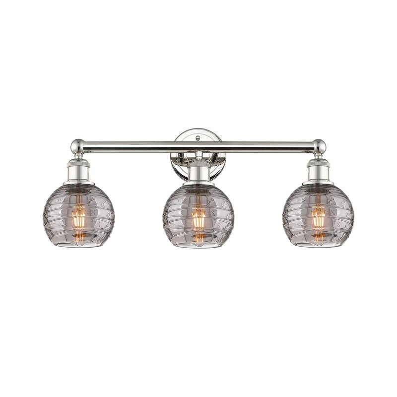 Innovations Lighting 616-3W 10 24 Athens Deco Swirl Vanity Athens Deco - Polished Nickel / Light Smoke Deco Swirl