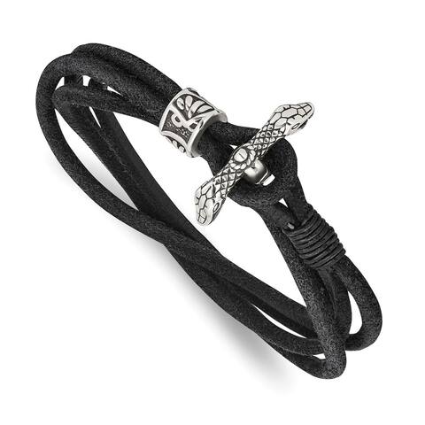Chisel Stainless Steel Antiqued and Polished Snake Suede 16.5-inch Wrap Bracelet