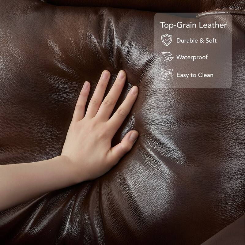 Spruce & Spring Genuine Leather Swivel Glider Recliner with Adjustable Headrest