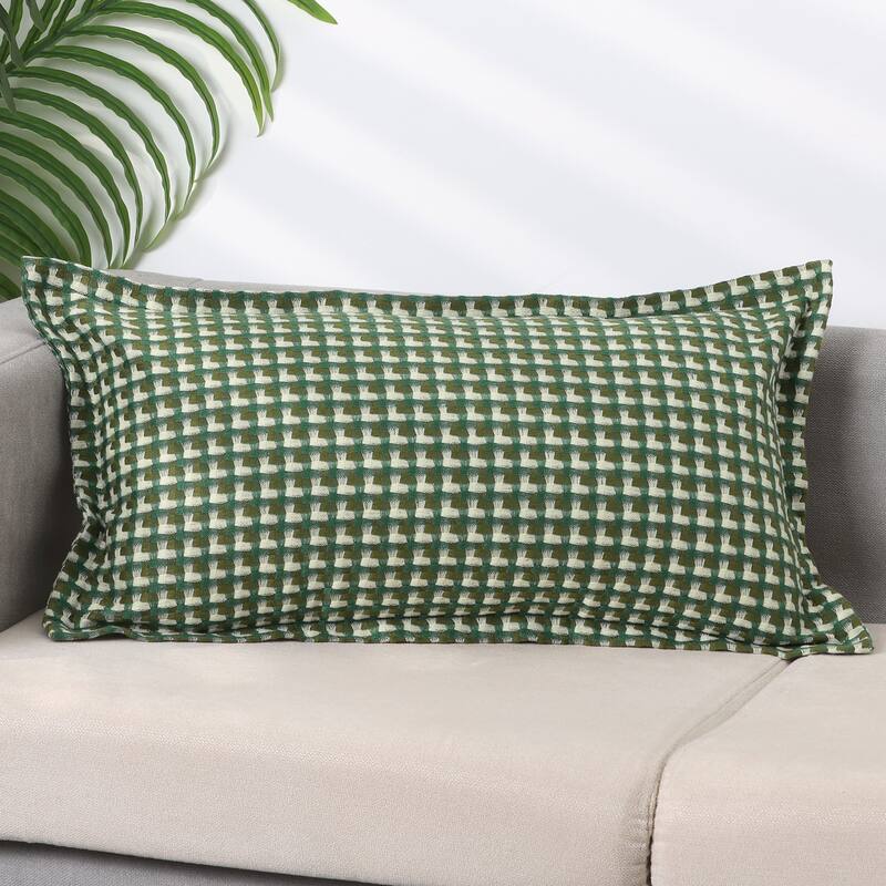 Plaid Throw Pillow Covers Decorative Pillow Cases Retro Cushion Covers - Green Grid - 12 x 20 Inch