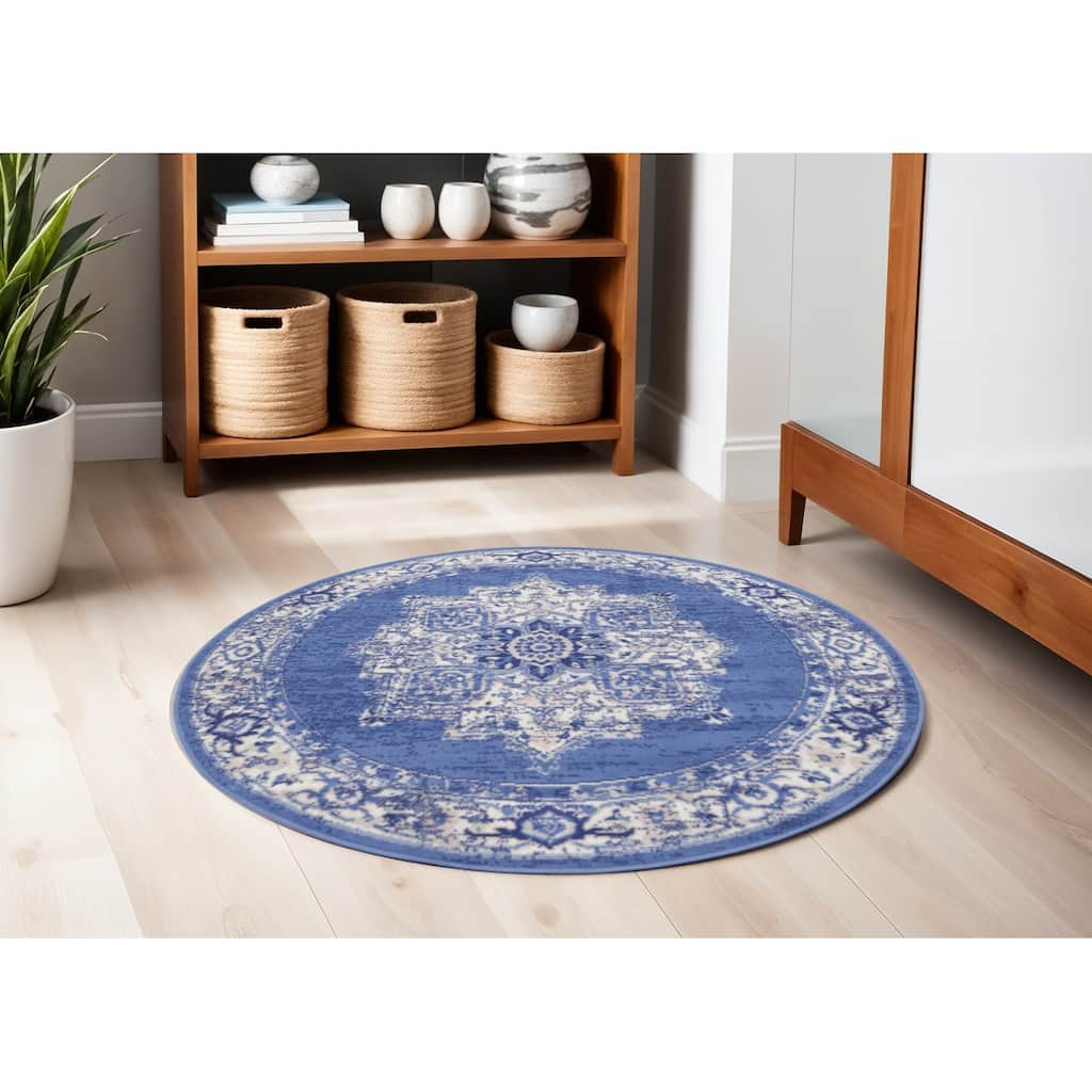 Gohi Power Loomed Geometric Floral Stain Resistant Area Rug By HomeRoots - 60' X '60' X '0.39