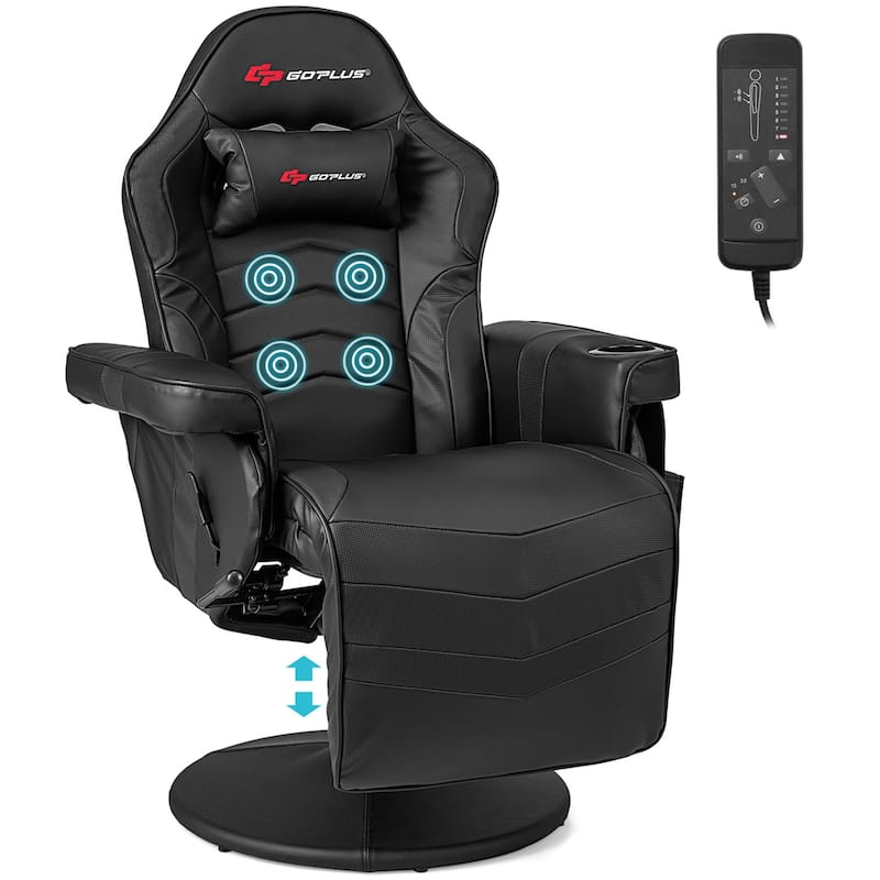 Goplus Massage Gaming Recliner Height Adjustable Racing Swivel Chair - See Details - Black