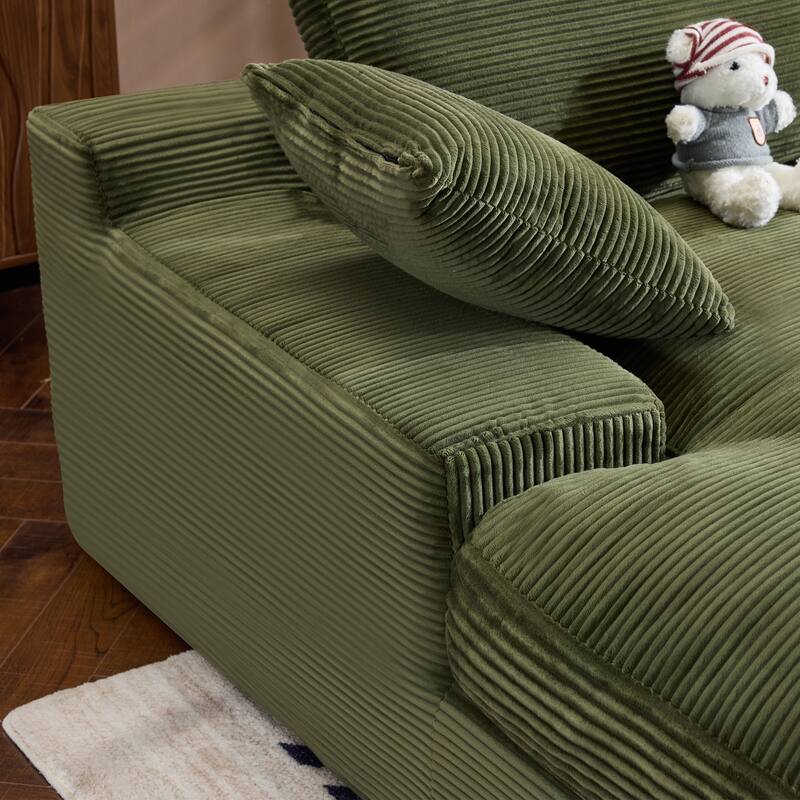 Roomfitters Corduroy Compressed Sofa with 3 Back Cushions & 2 Pillows, Soft Skin-Friendly Couch for Cozy Living Room