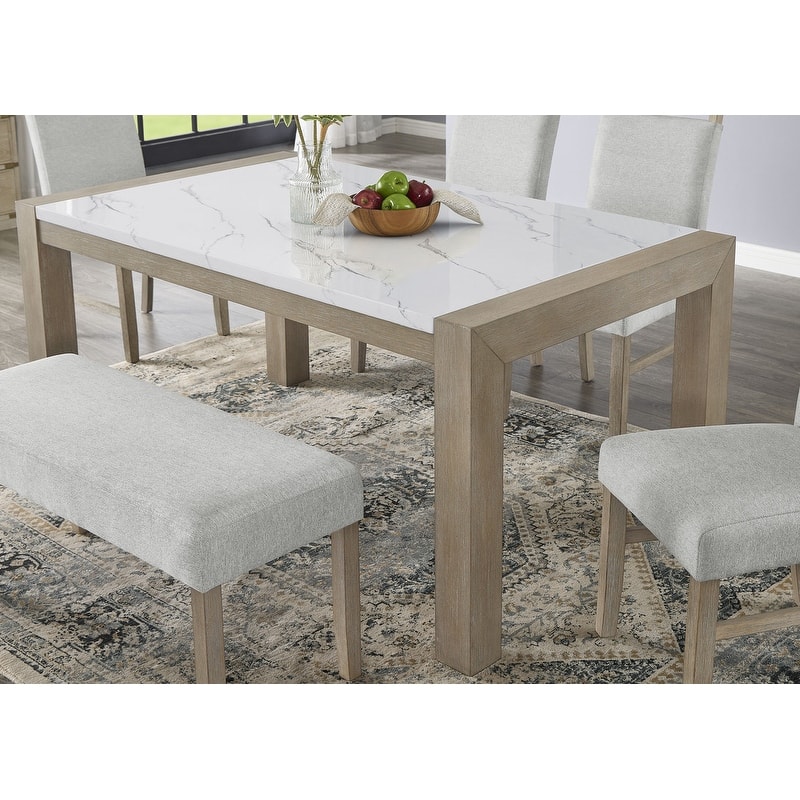 Tabitha 66"W Rectangular White Faux Marble Top Dining Table in Light Oak Finish - Light Oak