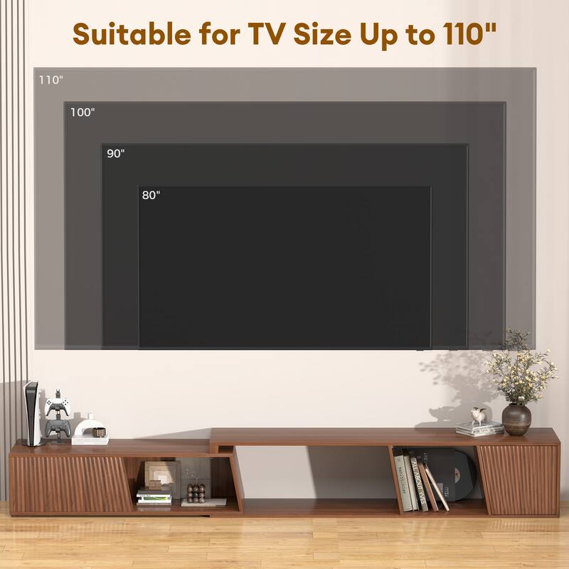 Gymojoy Extendable Adjustable Length 70.9"-106.2" TV Stand for 85-110 Inch Entertainment Center,Retractable Media Console Table.