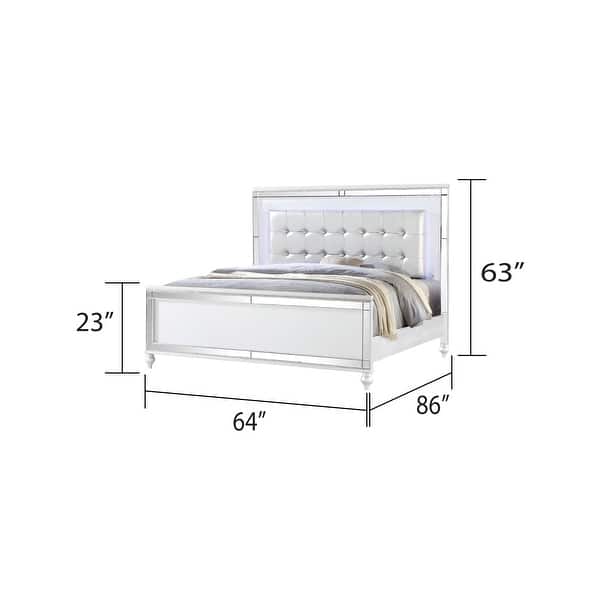 dimension image slide 21 of 26, Sterling 4PC/5PC Contemporary Bedroom Set with Mirror Accents and LED Enhancements