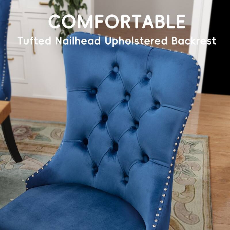 Solid Wood Velvet Upholstered Dining Chair Set of 2