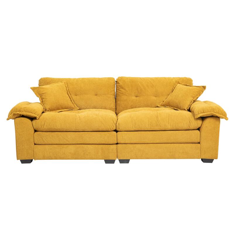 Luxurious 84" Chenille Fabric Recliner Sofa with Memory Foam and 2 Throw Pillows for Small Spaces