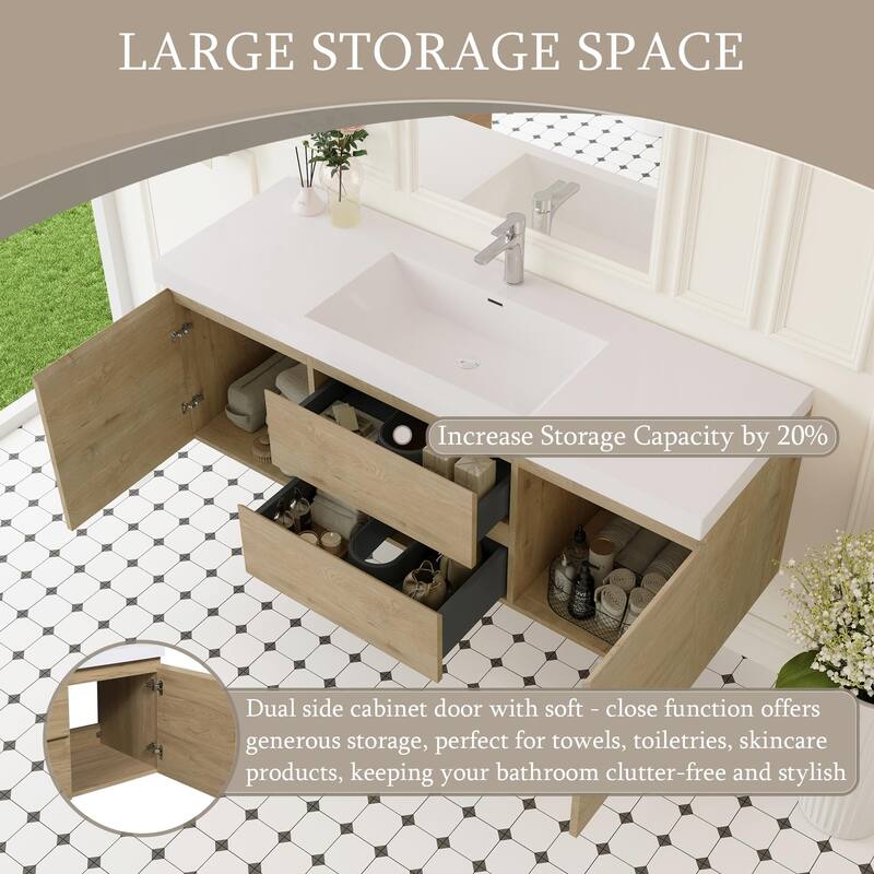 Modern Wall-Mounted Bathroom Vanity with White Solid Surface Top