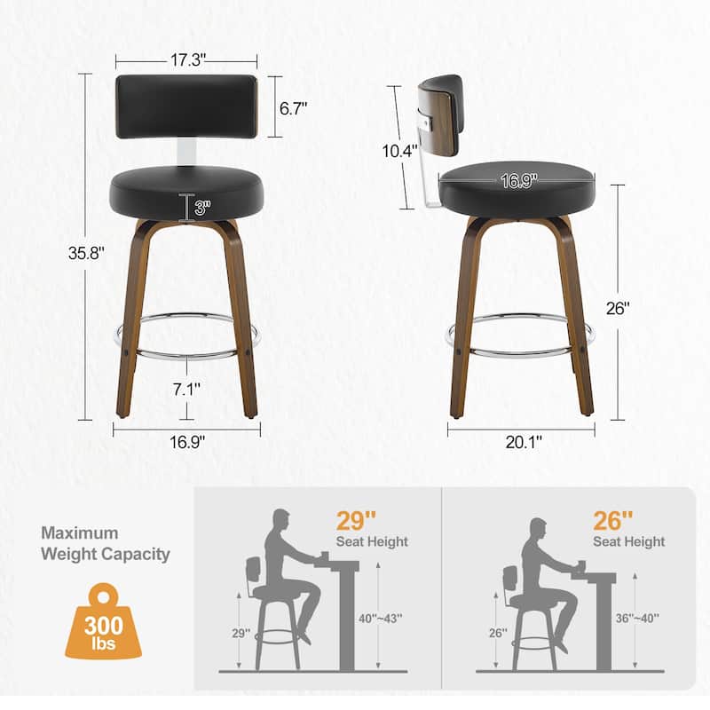 Upholstered Wood Swivel Bar/ Counter Stools, Set of 3