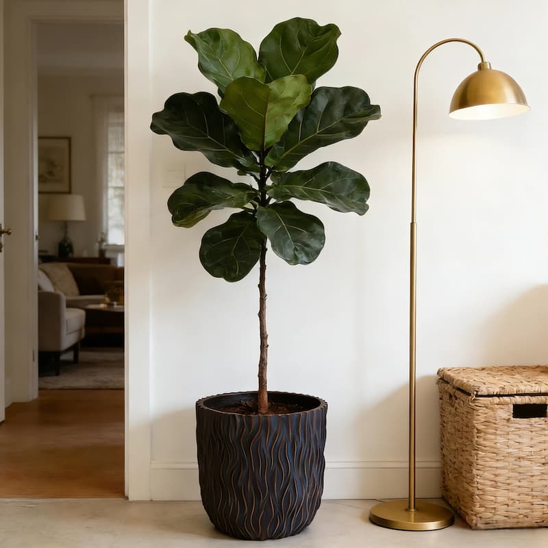 Large Round Planters Set of 2 (15.75"x14.96" & 12.2" x13.39") - Lightweight Plant Pot-Concrete Planter Pots with Drainage Hole