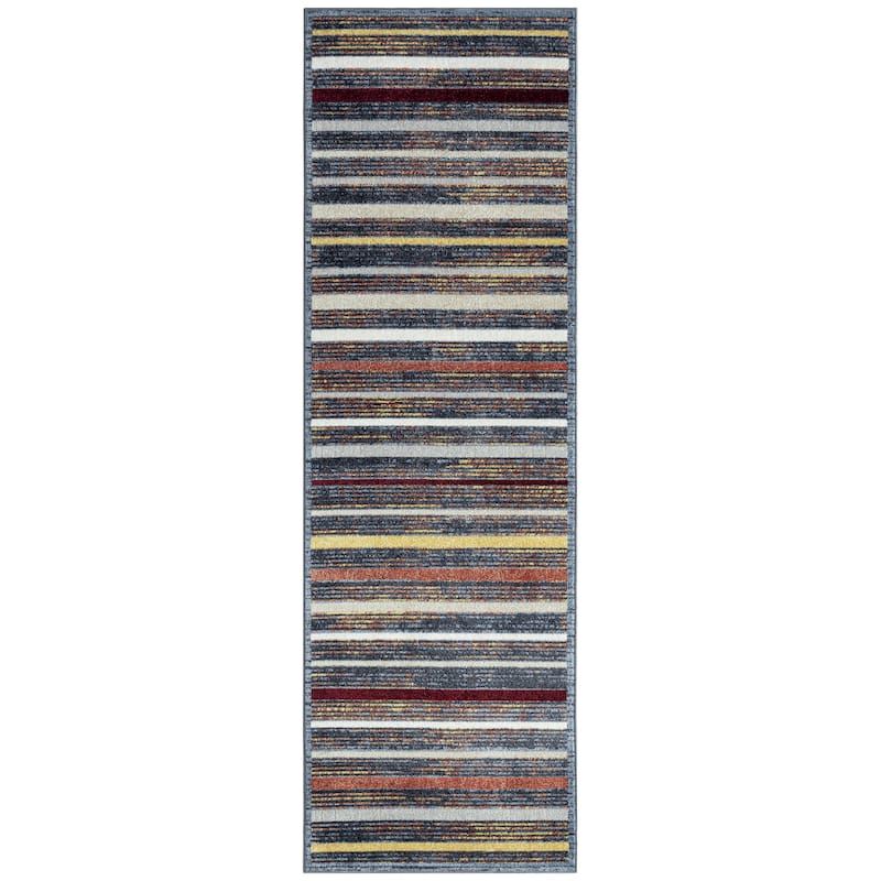 Everwash Treasure Striped Modern Machine Washable Area Rug - 2'2"x7'2" - Blue/Yellow