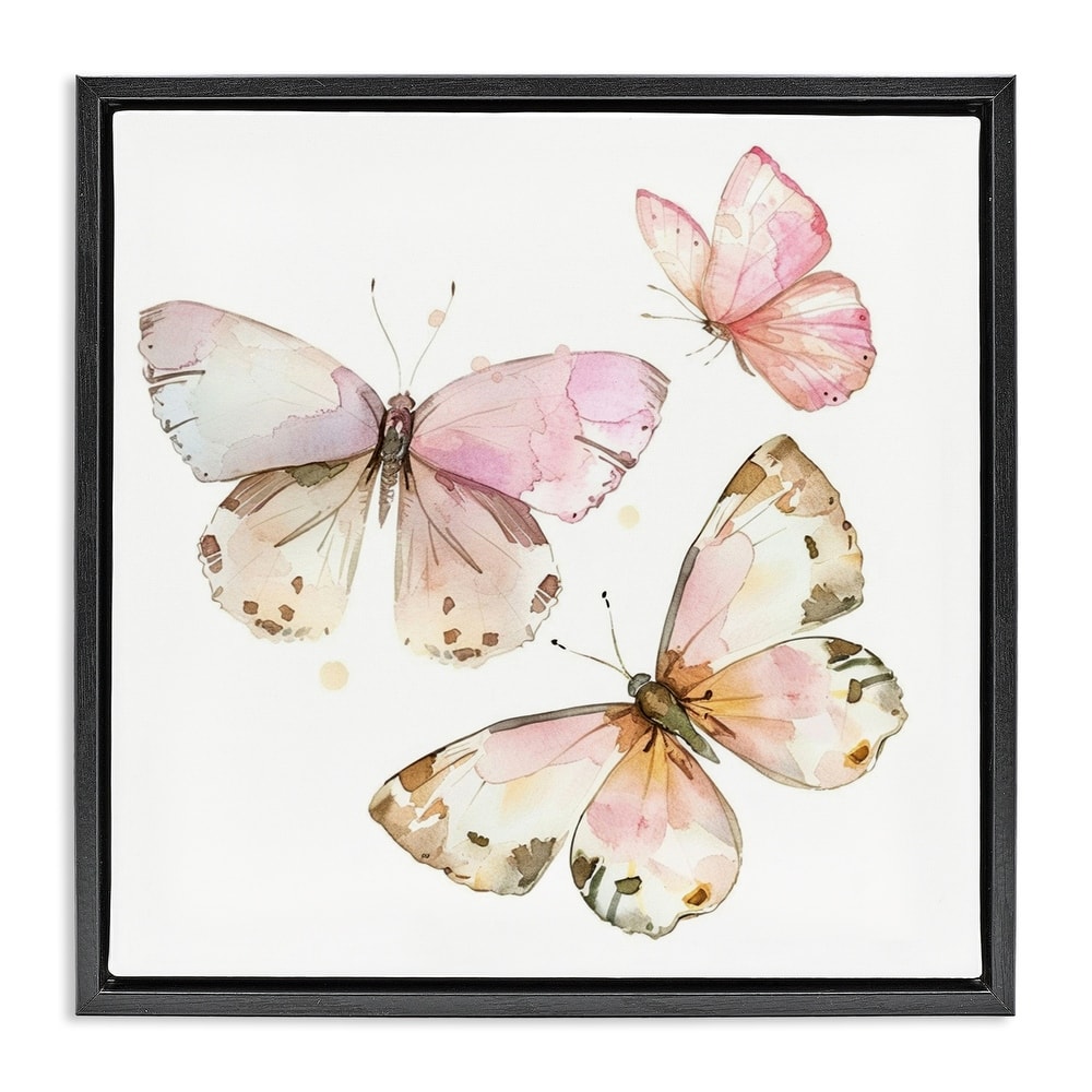 Stupell Soft Watercolor Butterfly Trio Framed Floater Canvas Wall Art Design By LSR Creative Studio