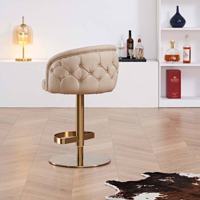 Khaki PU Bar Stool Adjustable Height and Swivel for Kitchens Bars Restaurants and Cafes