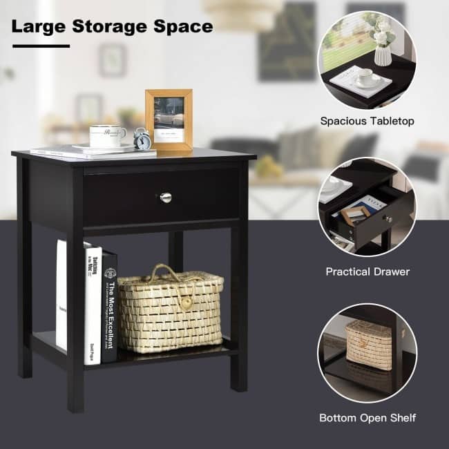 Wooden Storage Shelf for Bedroom and Living Room with Drawer - 19" x 16" x 23" (L x W x H)