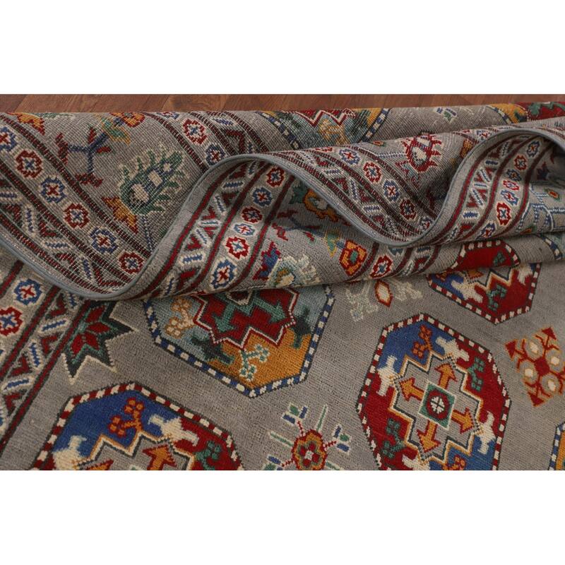 All-Over Gray Kazak Oriental Area Rug Hand-Knotted Wool Carpet - 8'5" x 11'9"
