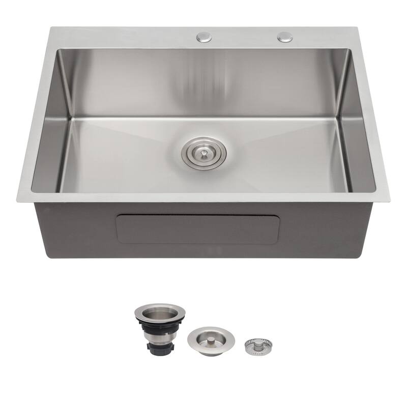 36 x 22 x 9 inch Kitchen Sink Drop In 16 Gauge Stainless Steel 36" Single Bowl Topmount Kitchen Sink Basin - Brushed Nickel