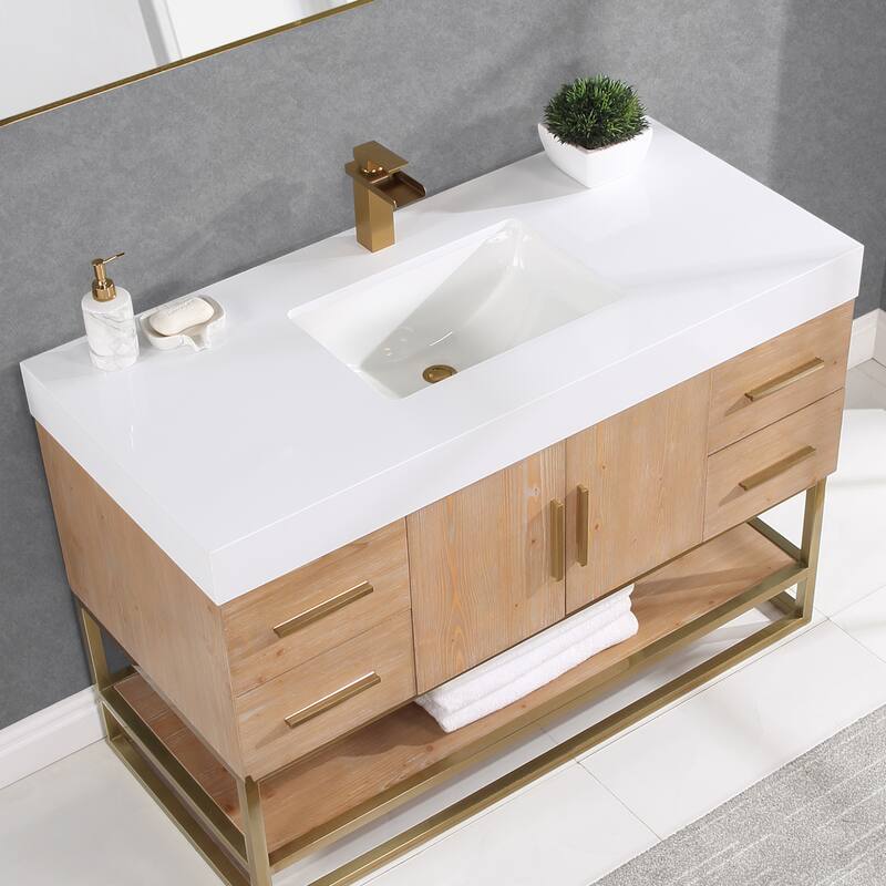 Altair Bianco Bath Vanity with White Composite Stone Top,no Mirror