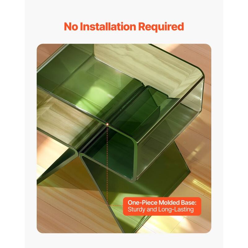 Transparent Green Acrylic Side Table with 2-Tier Storage and Sturdy Design - 11.8 x 15.4 x 17 in