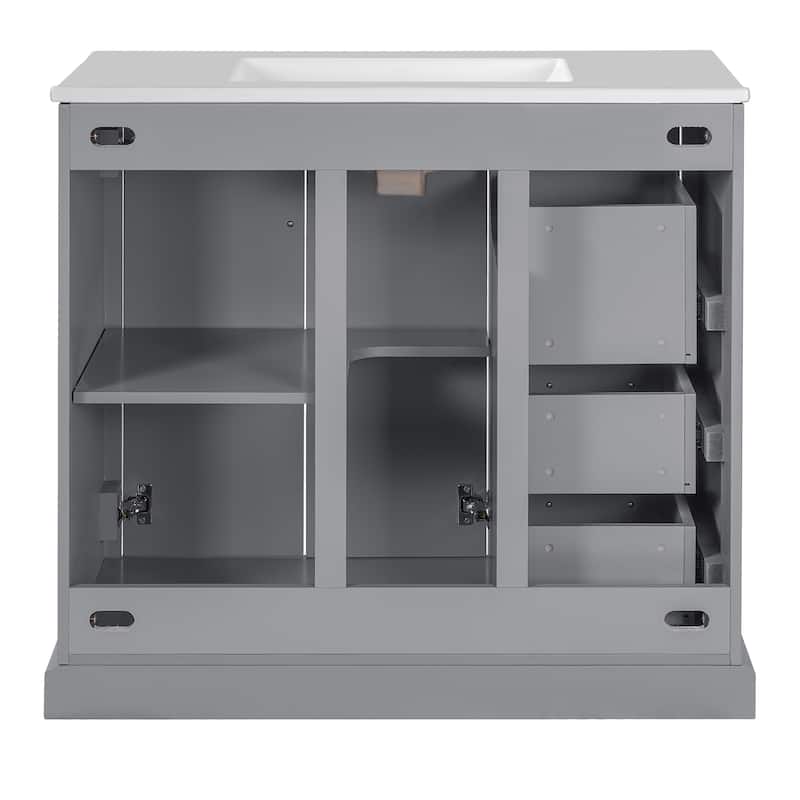 36" Modern Bathroom Vanity with Ceramic Sink, Soft-Close Door, Adjustable Shelf & 3 Drawers, Ample Storage.