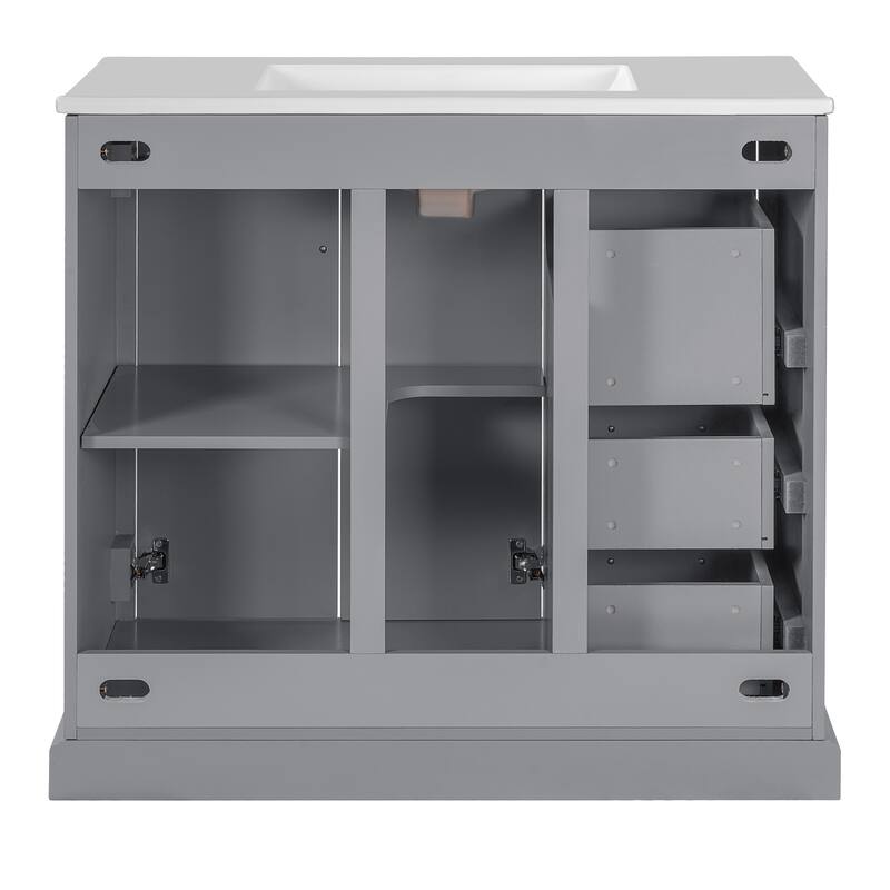 36" Modern Bathroom Vanity with Ceramic Sink, Soft-Close Door, Adjustable Shelf & 3 Drawers, Ample Storage
