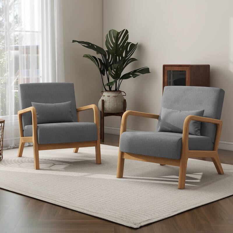Briston 2 Set Mid Century Modern Wood Accent Chairs with pillow