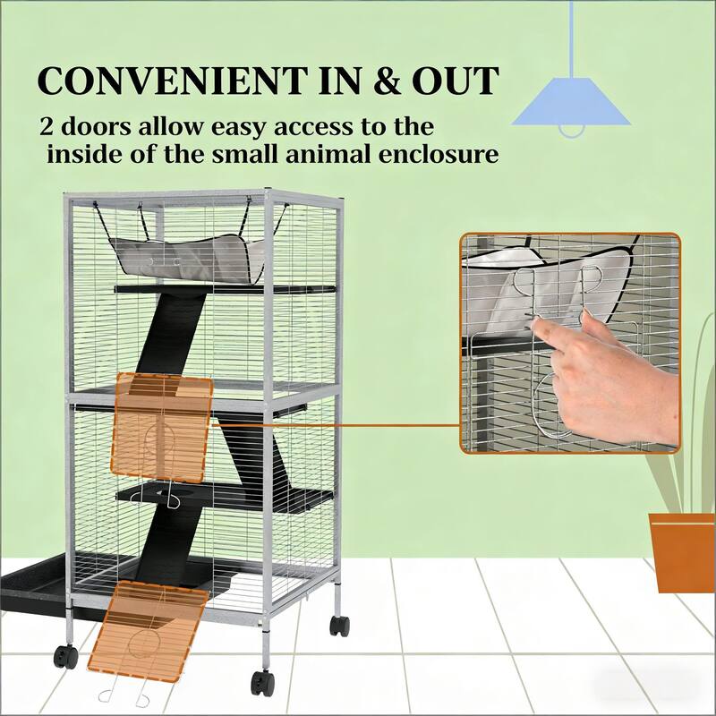 Spacious Pet House,Rolling Small Animal Hutch Cage,Small Pet Hutch is designed for convenient cleaning - White