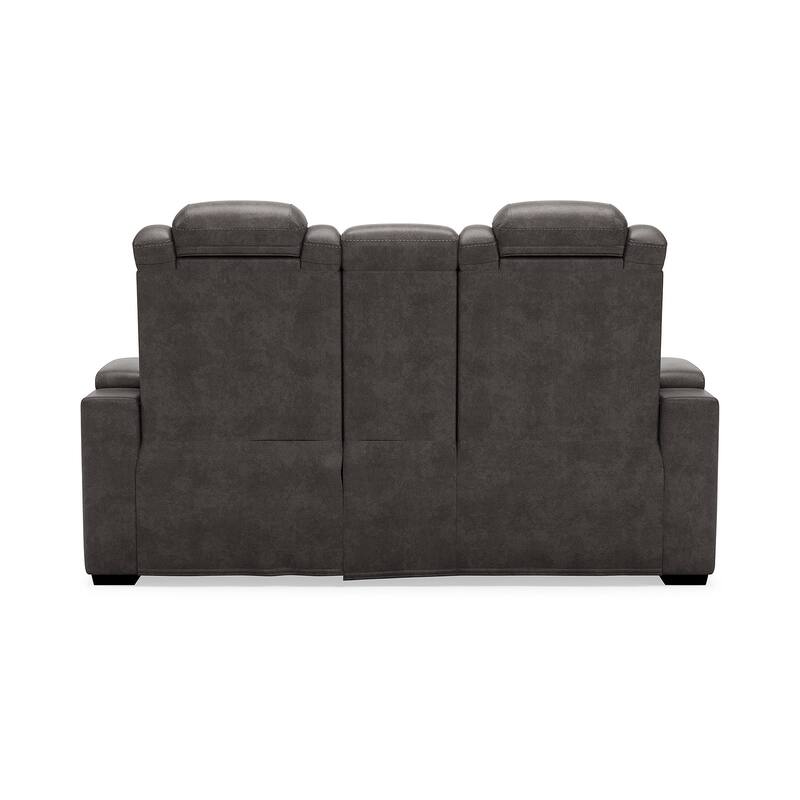 Signature Design by Ashley HyllMont Gray Power Reclining Loveseat with Console - 71.75" W x 39" D x 44" H