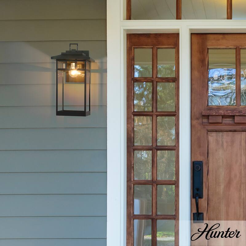 Hunter Yancy House Outdoor Wall Light - Front Porch, Patio, Garage - Mission, Transitional - Resists Corrosion! - 17" - Matte Black