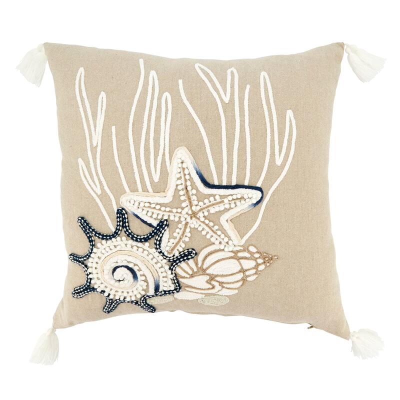 Seashore Treasures Throw Pillow - 18"x18" - Cover Only - Natural