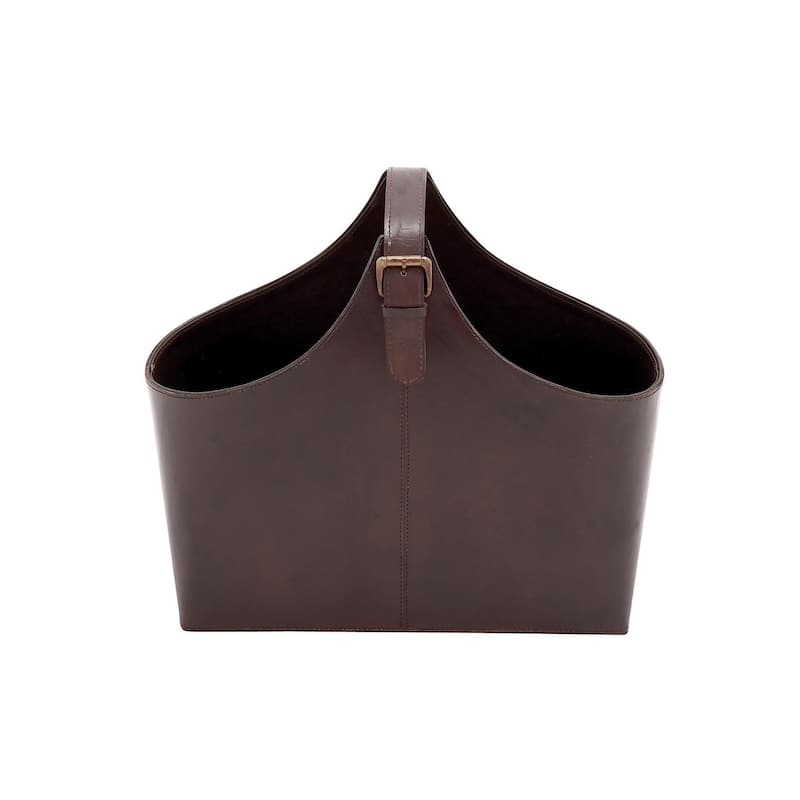 Brown, Dark Brown, Gray or Black Leather Handmade Box Style Single Slot Decorative Magazine Holder with Curved Buckle Handle