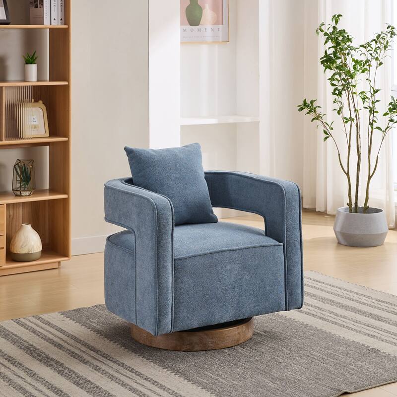 Swivel Accent Chair with Weathered Base, Modern Upholstered Leisure Chair Comfy Single Sofa Armchairs for Living Room/Bedroom - Blue