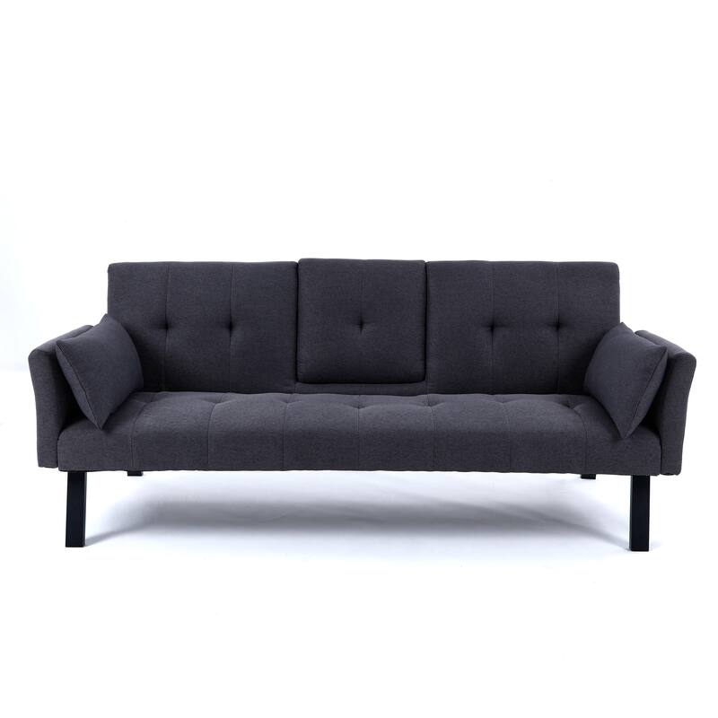 70-inch multi-functional cotton and linen sofa bed: foldable + cup holder + side storage