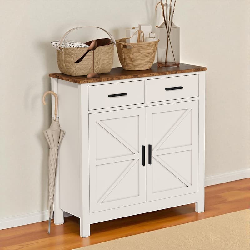 Modern Farmhouse Kitchen Sideboard with 2 Drawers and Double Doors, Buffet Storage Cabinet Coffee Bar for Dining Room.