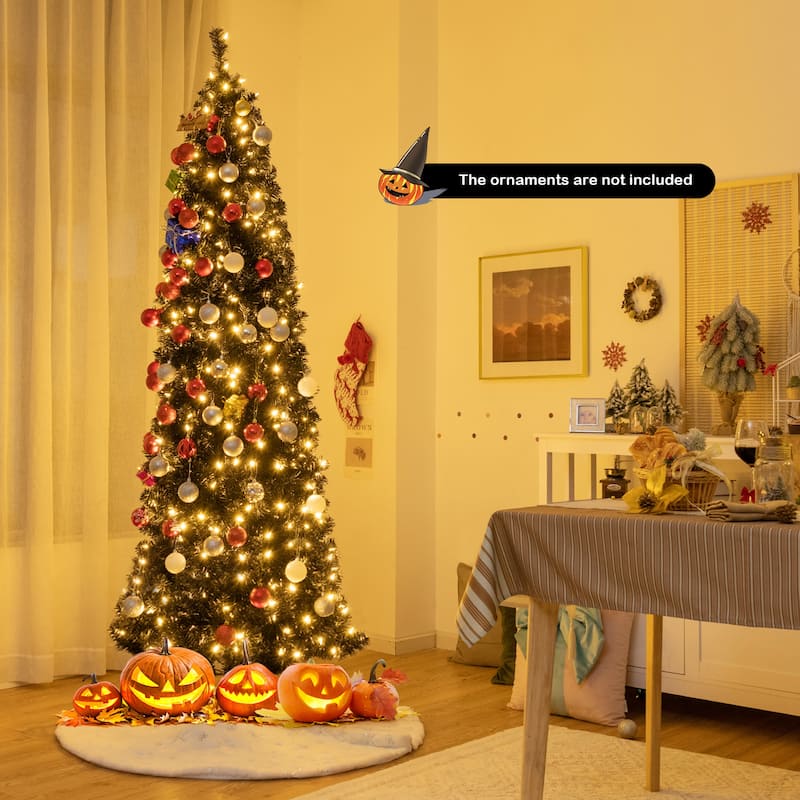 Gymax 6/7 FT Pre-lit Black Christmas Tree Artificial PVC Slim Pencil - See details