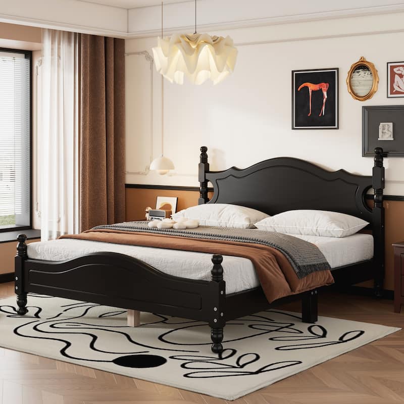 Retro Style Queen Size Wood Platform Bed Frame