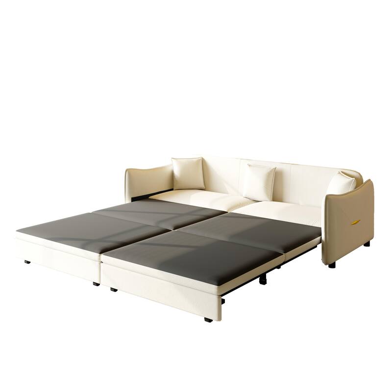 Convertible Sleeper Sofa Bed, Modern Velvet Loveseat Pull-Out Couch Bed, Oversized Love Seat Lounge Sofa with 3 Pillows
