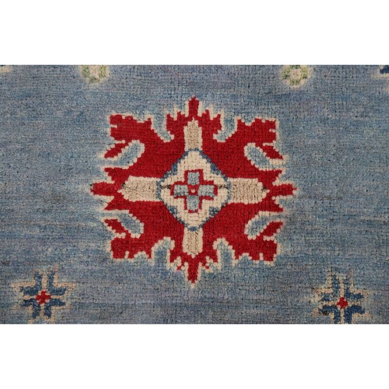 Light Blue Kazak Area Rug Living Room Hand-Knotted Wool Carpet - 6'8" x 9'9"