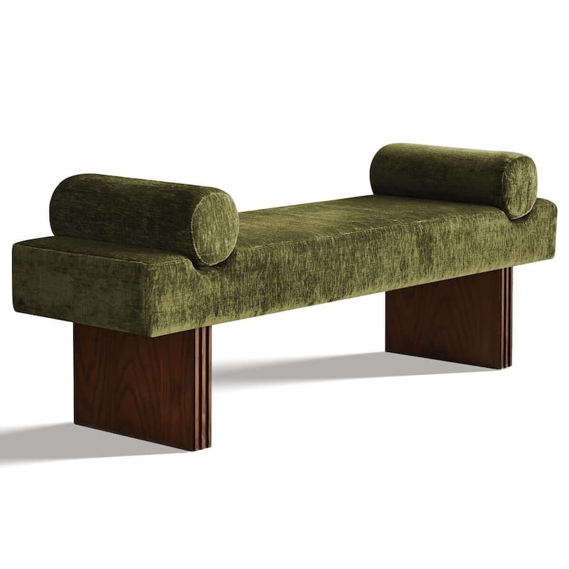 60" Upholstered Bedroom and Entryway Bench with Bolster Pillows