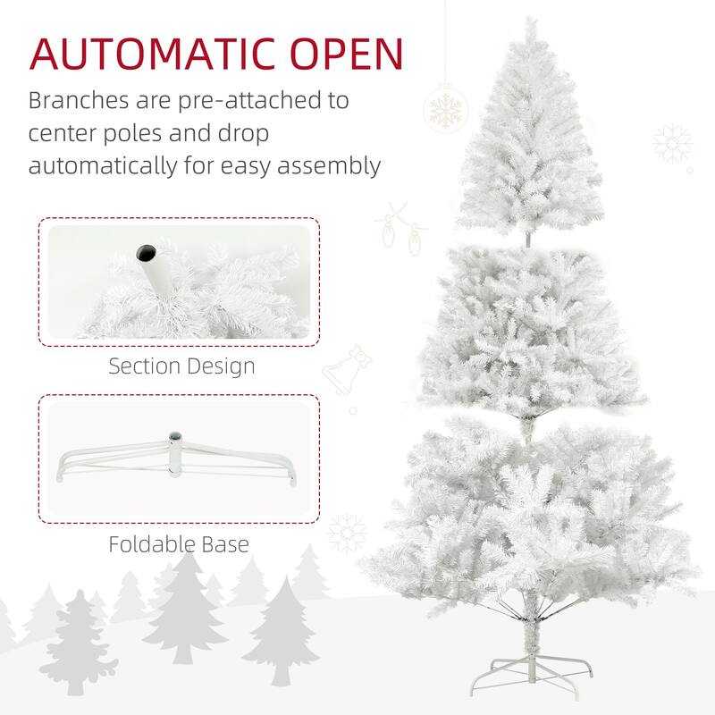 HOMCOM Unlit Artificial Christmas Tree - Auto Open, Steel Base, White, Home Office Decor - White