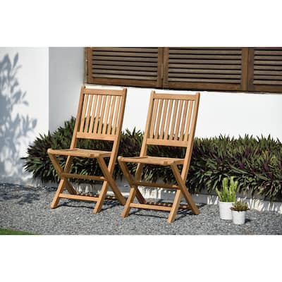 Amazonia 2pc Outdoor Patio FSC Solid Teak Dining Wood Folding Chairs - 2 Piece