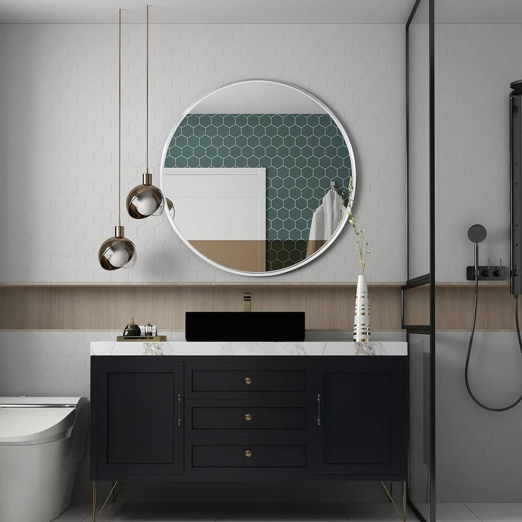 32 Inch Metal Framed Round Bathrrom Mirror